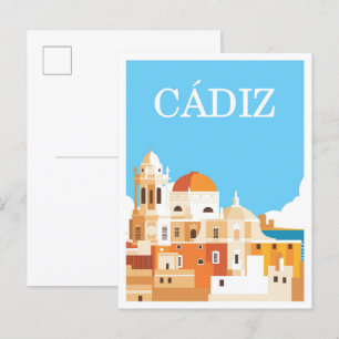 Cadiz Spain Art Vintage Travel Illustration Postcard