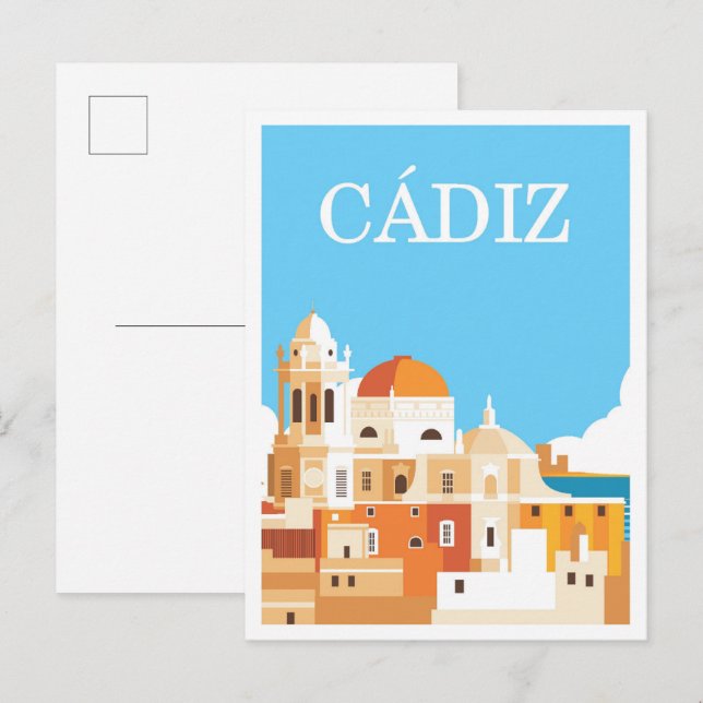 Cadiz Spain Art Vintage Travel Illustration Postcard (Front/Back)