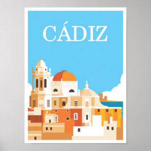 Cadiz Spain Art Vintage Travel Illustration Poster