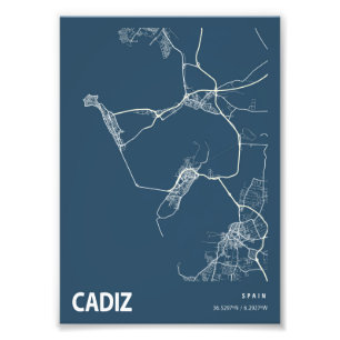 Cadiz - Spain Blueprint City Map Photo Print