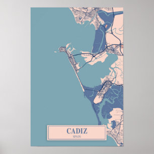 Cadiz Spain Breezy City Map Travel Poster