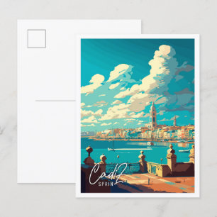 Cadiz Spain vintage travel illustration Postcard