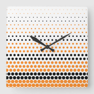 Cadmium Orange and Black Polka Dot Square Wall Clock