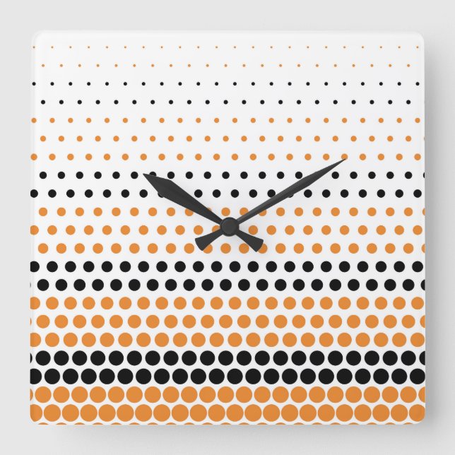 Cadmium Orange and Black Polka Dot Square Wall Clock (Front)