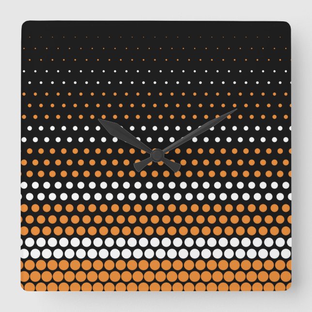 Cadmium Orange and White Polka Dot Square Wall Clock (Front)