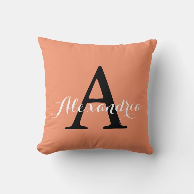 Cadmium Orange Melon Trendy Solid Colour Monogram Cushion (Front)
