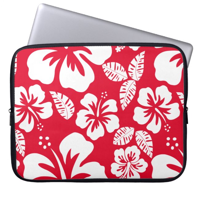Cadmium Red Tropical Hibiscus Flowers Laptop Sleeve (Front)