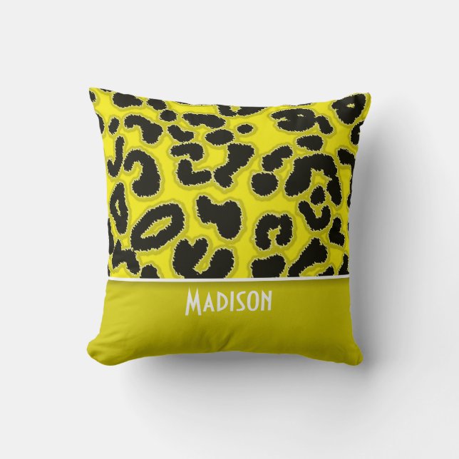 Cadmium Yellow Leopard Animal Print; Personalised Cushion (Front)