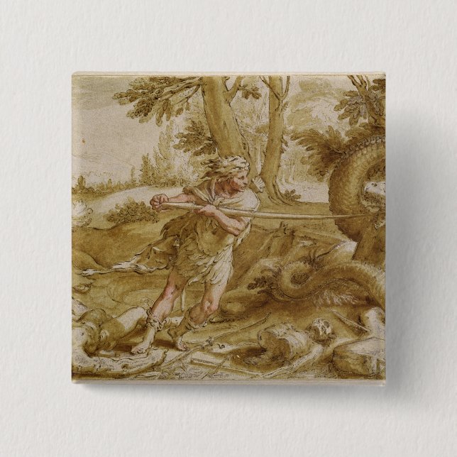 Cadmus about to attack a Dragon 15 Cm Square Badge (Front)