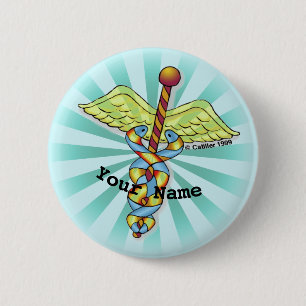 Caduceus  6 cm round badge