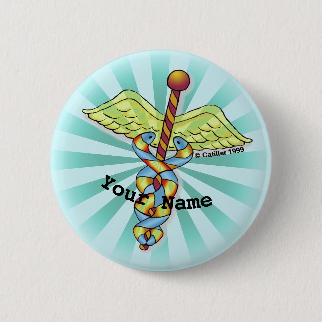 Caduceus 6 Cm Round Badge (Front)
