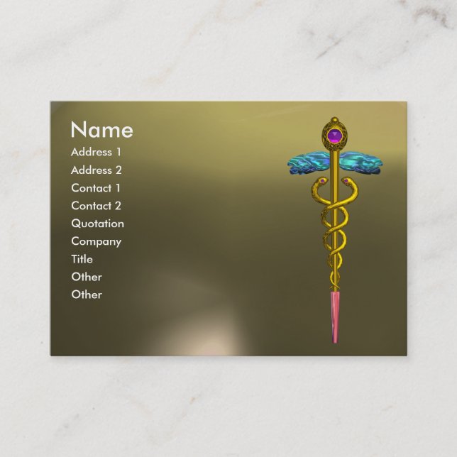 CADUCEUS AGATE, vibrant gold pink purple grey Business Card (Front)