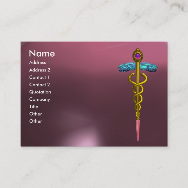 CADUCEUS AMETHYST vibrant gold pink purple grey Business Card (Front)