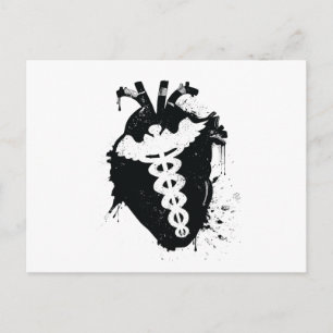 caduceus anatomical heart postcard