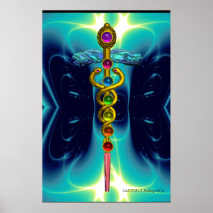 CADUCEUS AND 7 CHAKRAS , vibrant gold ametist Poster