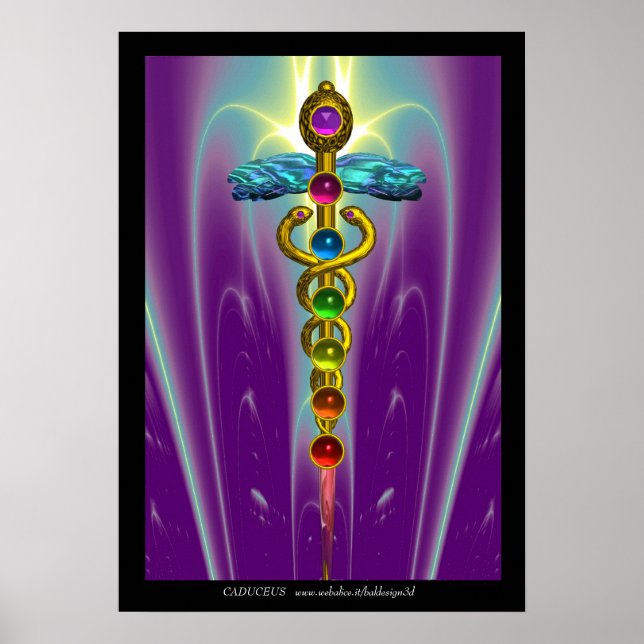 CADUCEUS AND 7 CHAKRAS ,Yoga Alternative Medicine Poster (Front)