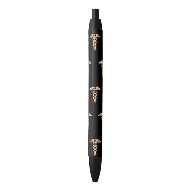 Caduceus Black Ink Pen (Front Vertical)