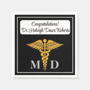 Caduceus Black & Silver Medical School Graduation Napkin