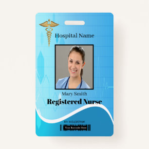 Caduceus Blue Medical Heartbeat Vertical Photo ID ID Badge