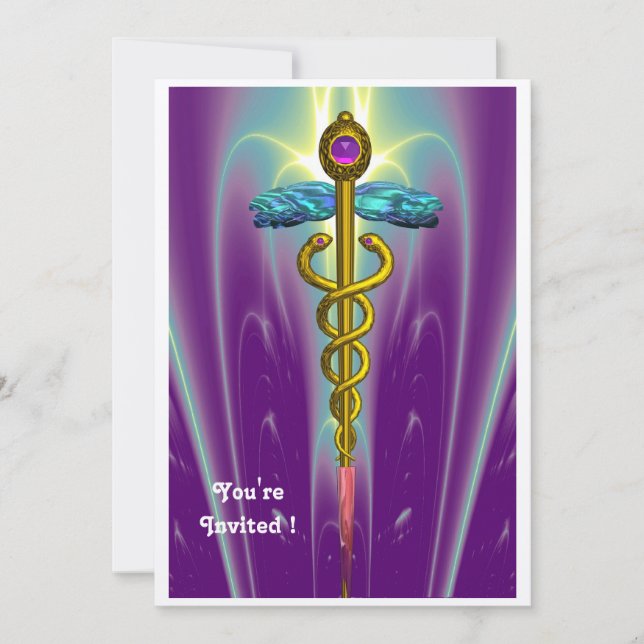 CADUCEUS , blue ,pink violet purple amethyst gold Invitation (Front)