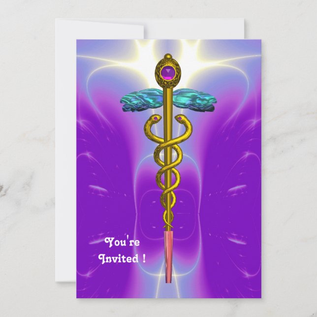 CADUCEUS , blue ,pink violet purple amethyst Invitation (Front)