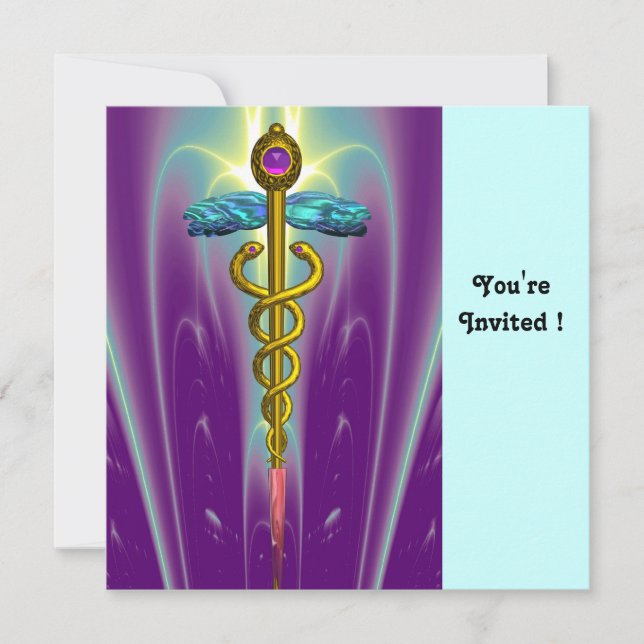 CADUCEUS blue  violet purple amethyst  white Invitation (Front)