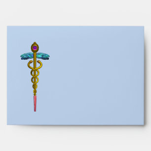 CADUCEUS, bright blue ,pink violet amethyst Envelope