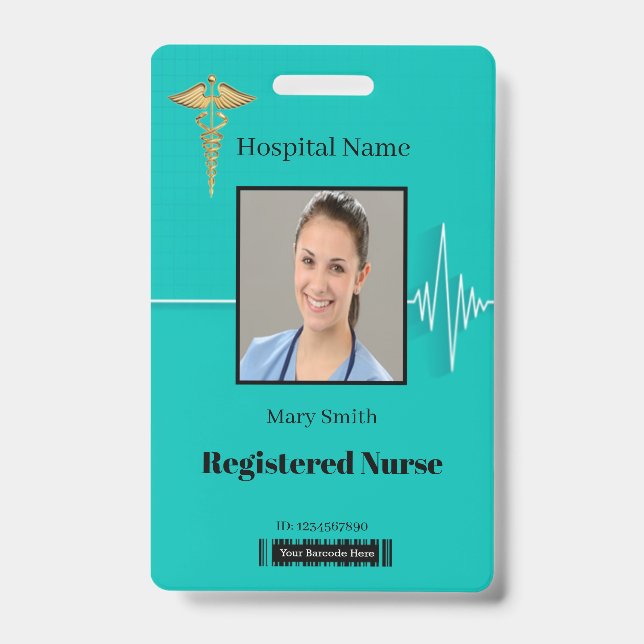Caduceus Cardio Heartbeat Medical Photo ID Badge (Front)