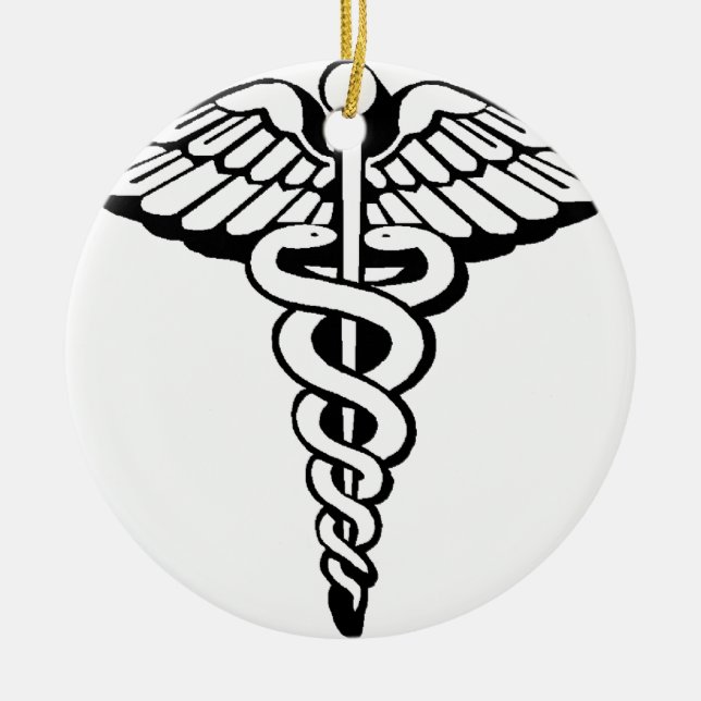 Caduceus Ceramic Tree Decoration (Front)
