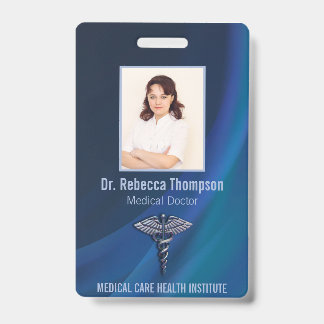 Caduceus Chrome Dark Holographic Medical Photo ID Badge