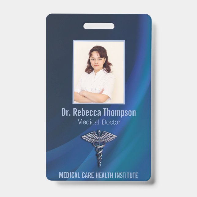 Caduceus Chrome Dark Holographic Medical Photo ID Badge (Front)