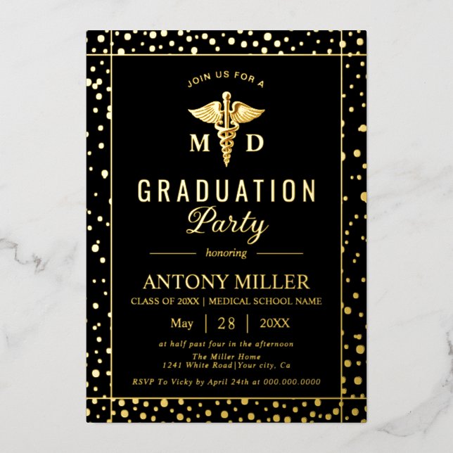 Caduceus Class Of 2026 black graduation Gold foil (Front)