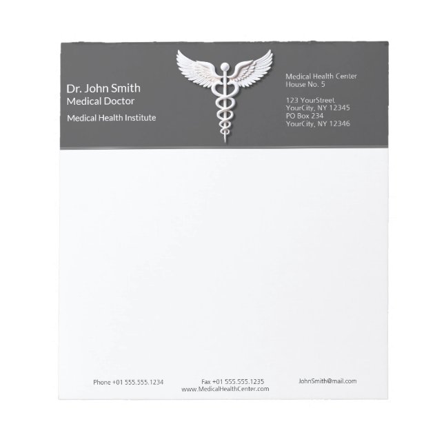 Caduceus Clean White Detailed Anthracite Medical Notepad (Front)