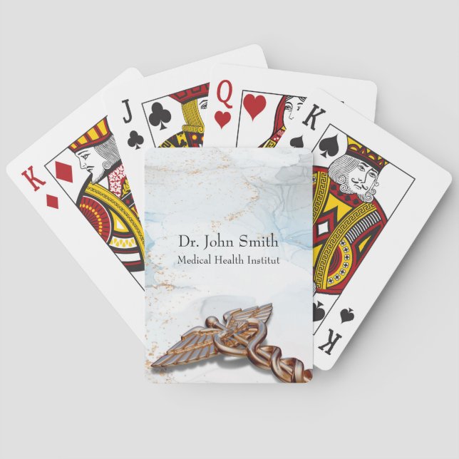 Caduceus Copper Rose Medical Gold Luxury Marble Playing Cards (Back)