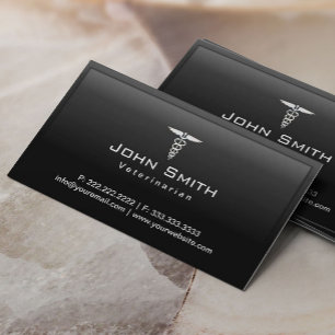 Caduceus Dark Border Veterinarian Medical Business Card