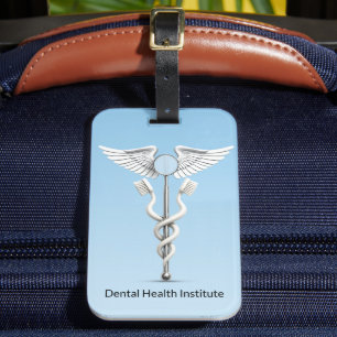 Caduceus Dental Mirror White Toothbrush Medical Luggage Tag