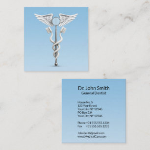 Caduceus Dental Mirror White Toothbrush Medical Square Business Card