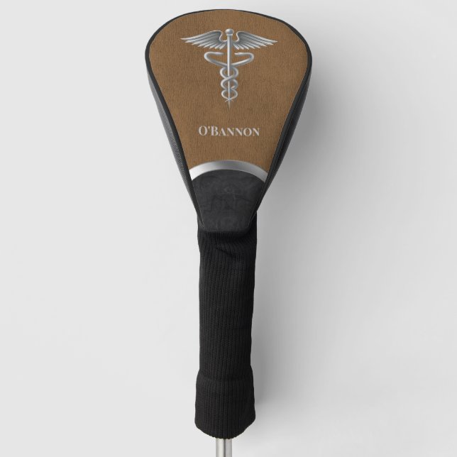  Caduceus Doctor Brown & Black Personalised Golf Head Cover (Front)