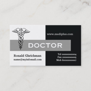 Caduceus doctor minimalist black, white, grey business card