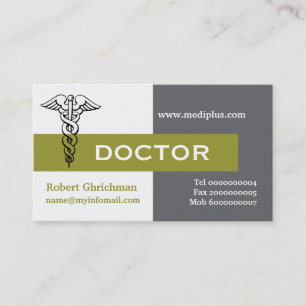 Caduceus doctor minimalist grey, white, olive business card