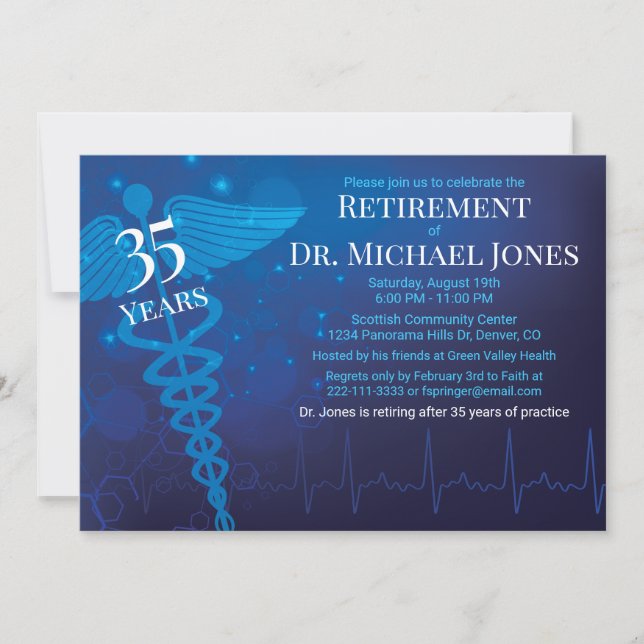 Caduceus, ECG Modern Doctor Retirement Party Invitation (Front)