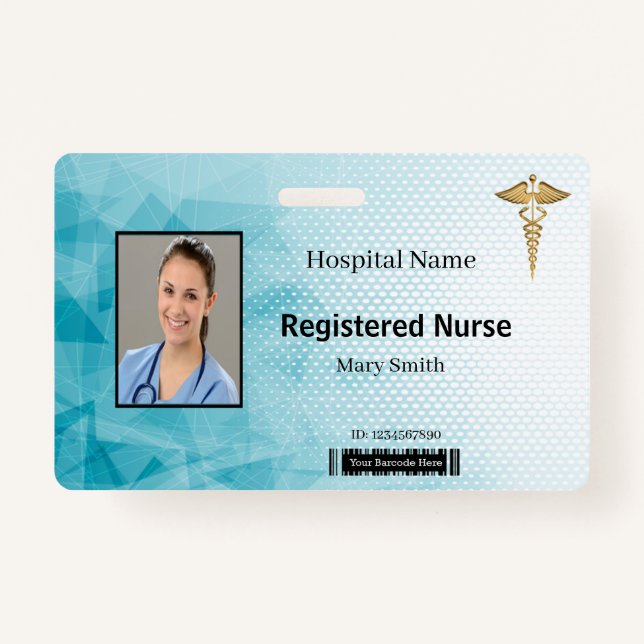 Caduceus Geometric Medical Photo ID ID Badge (Front)