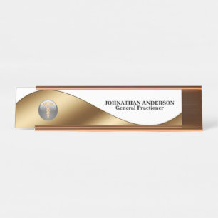 Caduceus gold black desktop name doctor surgeon desk name plate