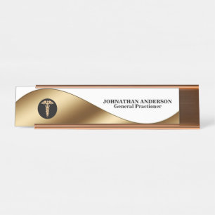 Caduceus gold black doctors name desktop desk name plate