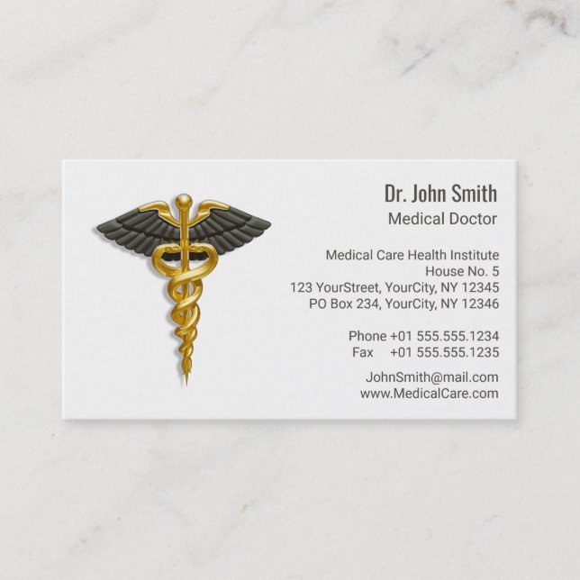Caduceus Gold Black Wings Classy Medical Elegant Business Card (Front)