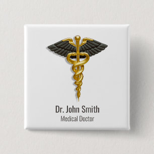 Caduceus Gold Black Wings Elegant Classy Medical 15 Cm Square Badge