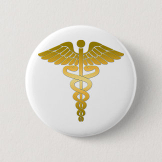 Caduceus golden 6 cm round badge