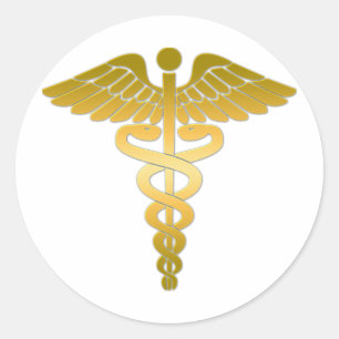 Caduceus golden classic round sticker