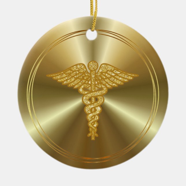 Caduceus Golden Medical Symbol Ornament            (Front)
