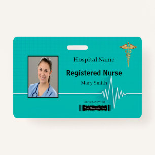Caduceus Heartbeat Medical Photo ID ID Badge
